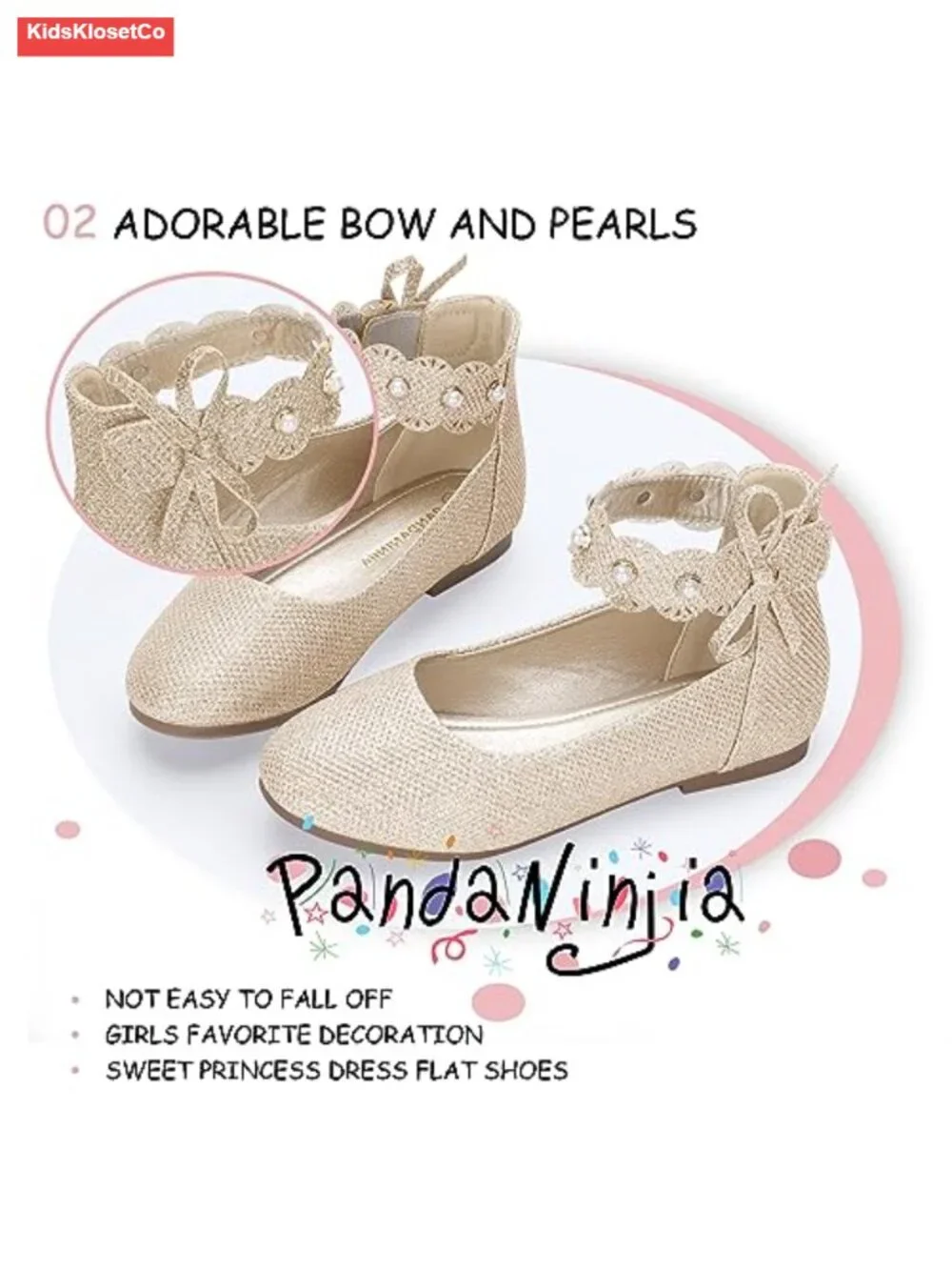 Girls Ballet Flats Mary Jane Bow Pearl Hook and Loop High Top Flower Girl Shoes
